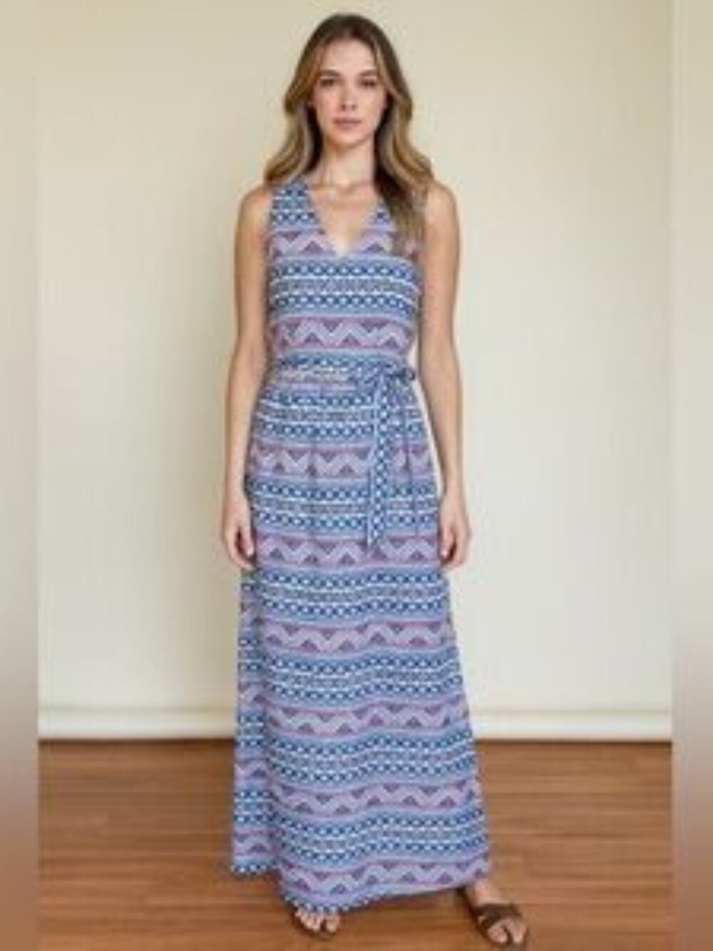 New VINEYARD VINES Striped Print Maxi Dress w/ Tie Belt 0